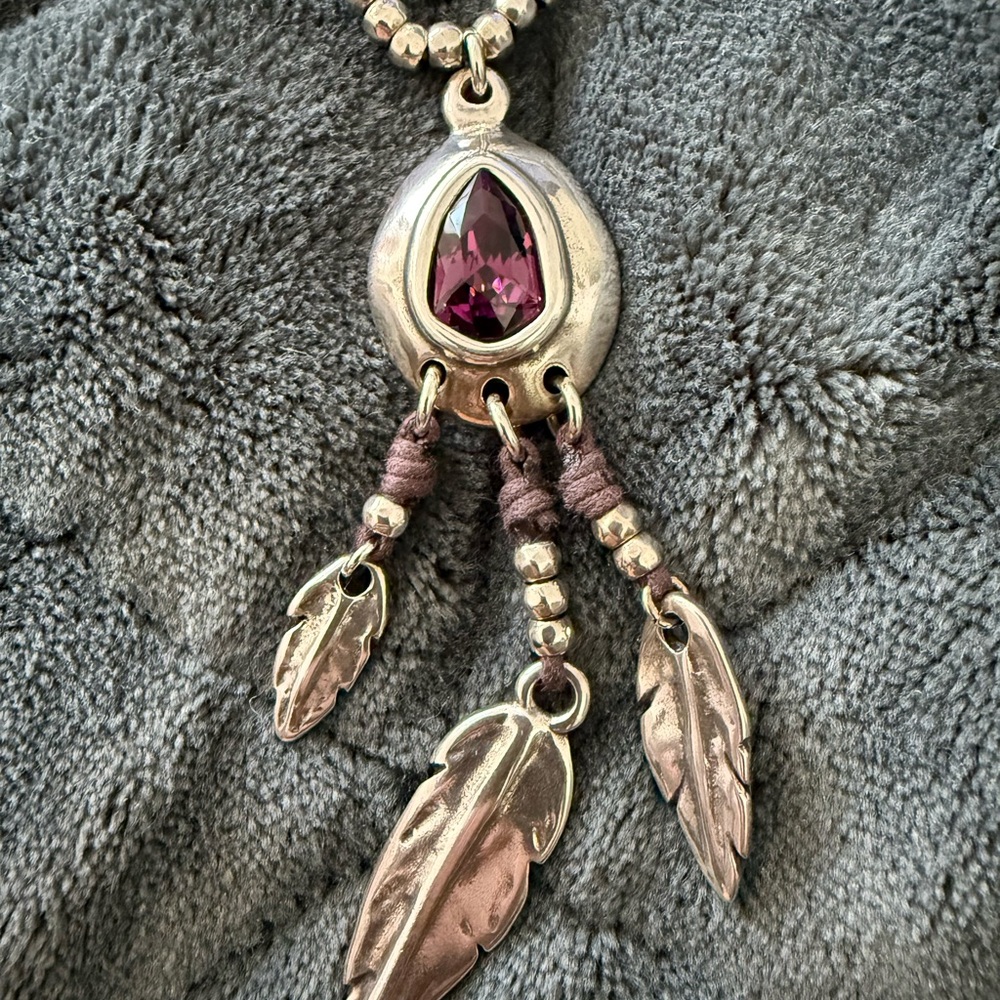 UNO de 50 Purple Stone Feather Long Necklace